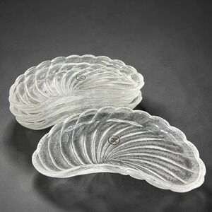 Set of 4 Vintage Italian Clear Glass Crescent Bone Dishes Shell Swirl Scalloped